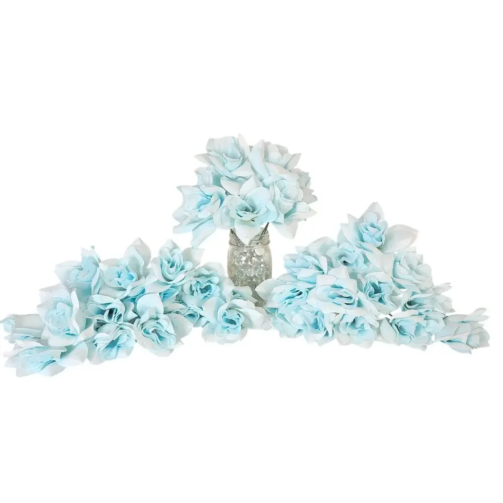 45 Baby Blue Powder Blue Artificial Silk Roses 3in Short Stem Wedding Flowers